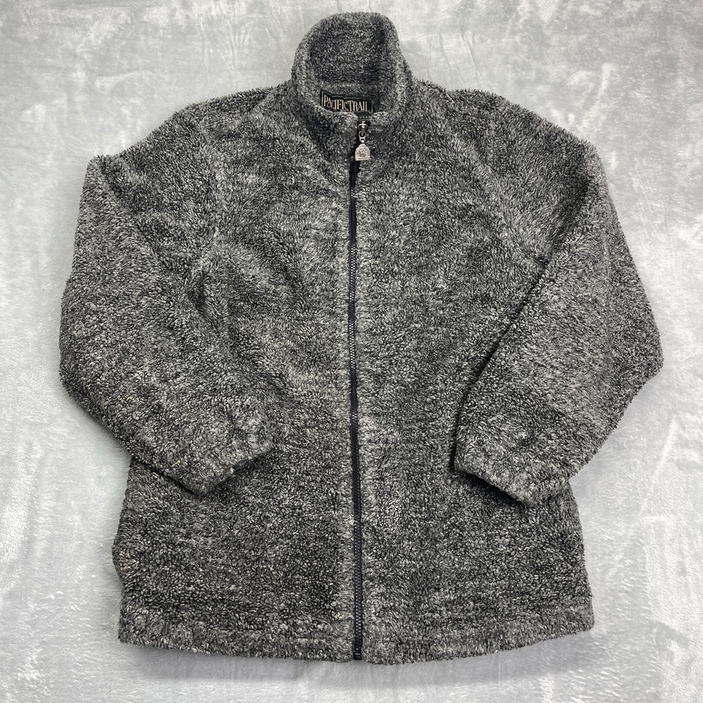 Pacific Trail Deep Pile Sherpa Fleece Jacket Mens M Gray Plush Teddy Full Zip